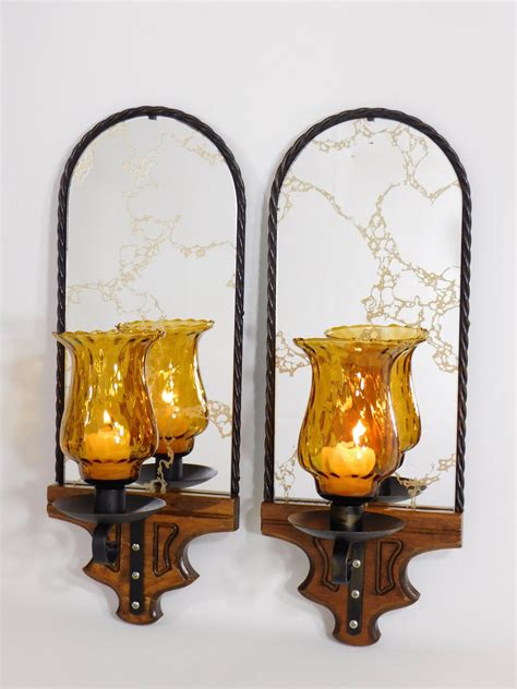 Mirrored Wall Sconce Set Of 2 Black And Gold Metal Mirrored Etsy