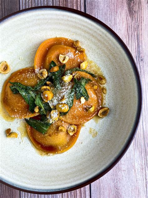 Butternut Squash Ravioli With Hazelnut Fried Sage Brown Butter Tastefully Grace