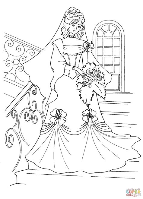 Coloriage - Princesse en robe de mariée | Coloriages à imprimer gratuits