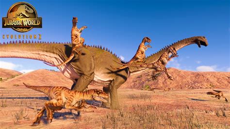 Overpowered Sauropods Vs 25 Raptors Pack Hunting Jurassic World Evolution 2 Youtube