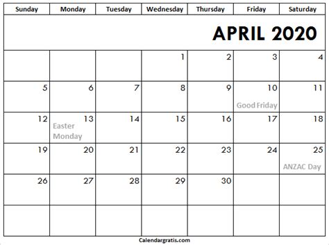 Printable April 2020 Calendar Template With Notes Holidays Uk Canada