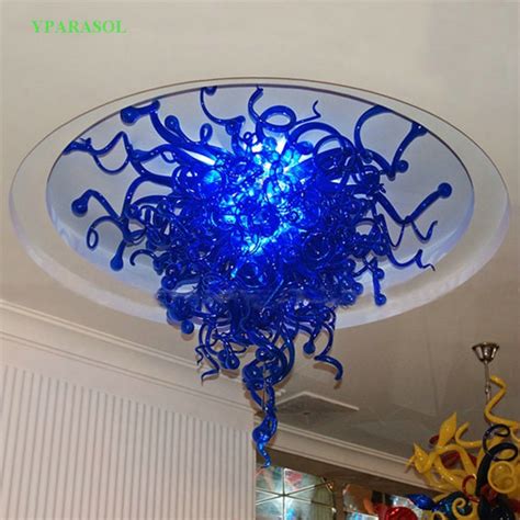 Modern Foyer Dale Chihuly Hanging Glass Art Lamp Blue Colored Glass Chandelier Prisms In Ceiling