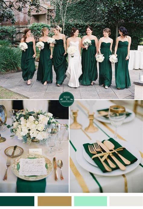 Emerald Green And Gold Fall Wedding Color Ideas And Bridesmaid Dresses