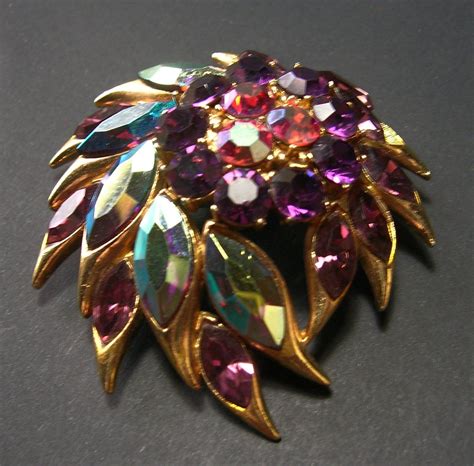Vintage 1950s Signed Sphinx Brooch Rich Multicolour Crystal