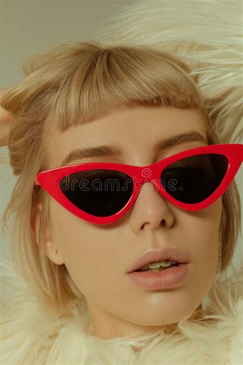 Blonde Girl With Short Hair Style In Fashion Glasses Stock Image
