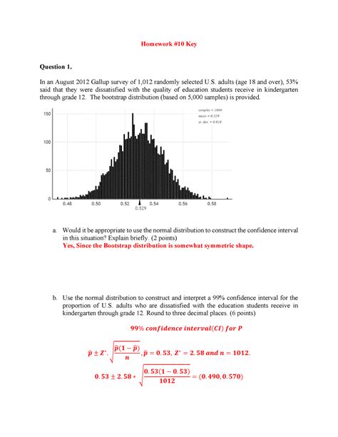 Homework 10 Key Homework 10 Key Question 1 In An August 2012 Gallup Survey Of 1012