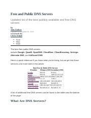 Free And Public DNS Servers Docx Free And Public DNS Servers Updated