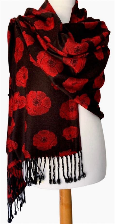Large Black And Red Poppy Print Pashmina Wrap Oversized Scarf With