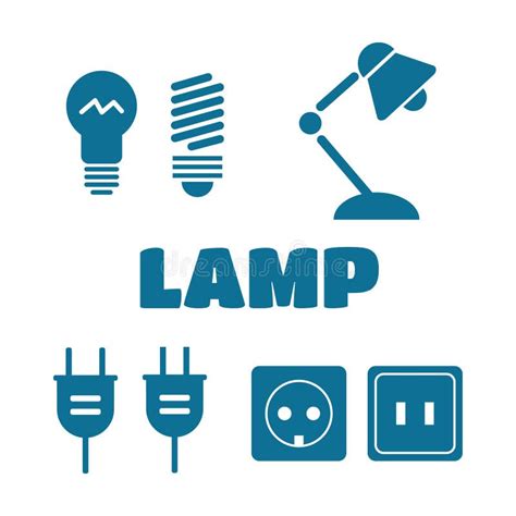 Lamp And Bulbs Black Icons Set Electrical Symbols Bulb Stock