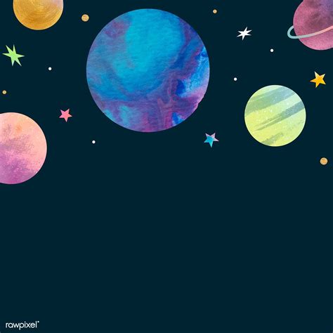 Watercolor Planets And Stars In The Night Sky