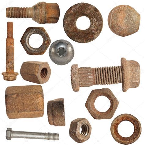 Old Rusty Screw Heads Bolts Steel Nuts Old Metal Isolated — Stock