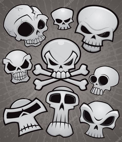 Una Colección De Cráneos De Dibujos Animados Vector En Varios Estilos