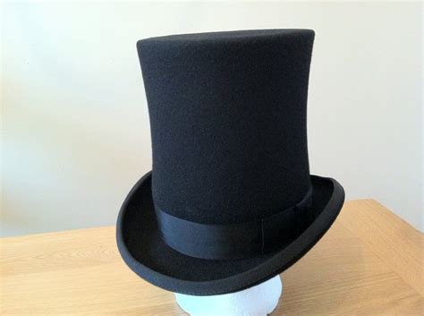 Black Stovepipe Wool Felt Top Hat 8 Tall Black Wool Victorian
