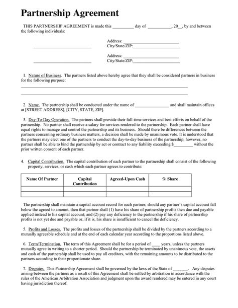 Sample Partnership Agreement Download Free Documents For Pdf Word And Excel