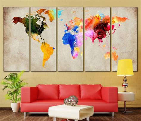 Colorful World Map №870 Ready To Hang Canvas Print Map Wall Art