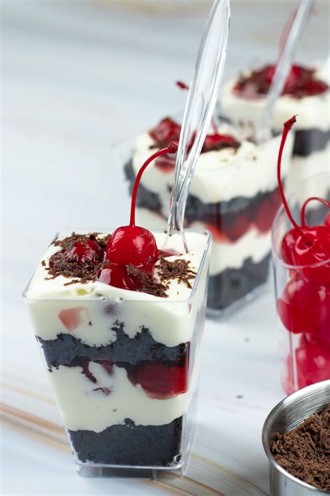 You can't celebrate the holidays without a dessert or five. Black Forest Cake Mini Dessert Cups | Recipe in 2020 | Mini dessert cups, Dessert cups, Mini ...