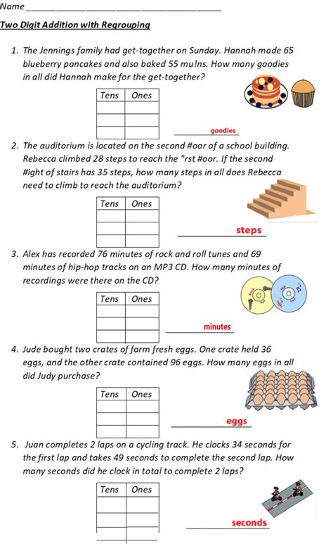 This worksheet is great for teaching understanding of the topic beyond the classroom! Adding with regrouping Tens and ones worksheet