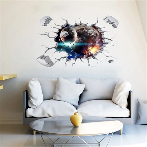 3d Galaxy Planets Wall Stickers Waterproof Pvc Wallpaper Removable