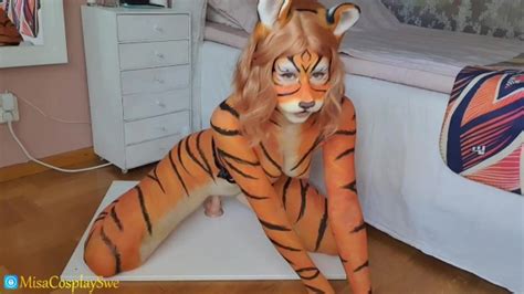 Tiger Bodypaint Dildo Riding And Bj Misacosplayswe