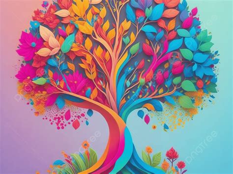 Colorful Tree Illustration Background Tree Colorful Nature