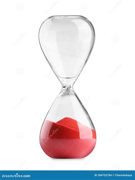 Hourglass With Red Flowing Sand Isolated On White Stock Photo Image