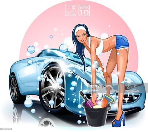 mädchen waschen auto stock illustration getty images