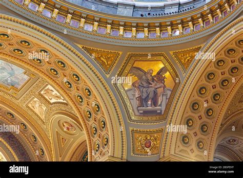 Decorated Ceiling Dome Of Saint Stephens Basilica Budapest Hungary