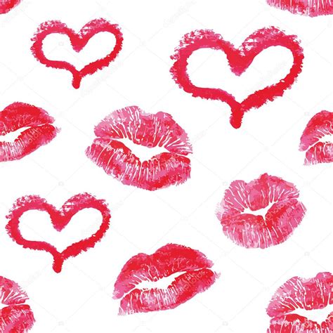 Seamless Pattern Red Lips Kisses Prints Background — Stock Vector