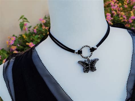 Gothic Black Butterfly Choker Faux Black Leather Butterfly Etsy