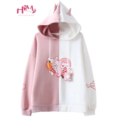 2019 Kawaii Bunny Ear Women Hoodie Cute Rabbit Cat Lovely Sweatshirt