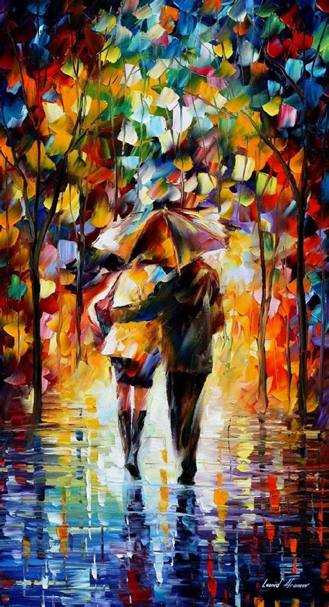 Bonded Couple By The Rain — Palette Knife Oil Painting On Canvas By