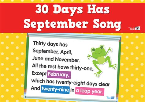 30 Days Has September Song Teacher Resources And Classroom Games
