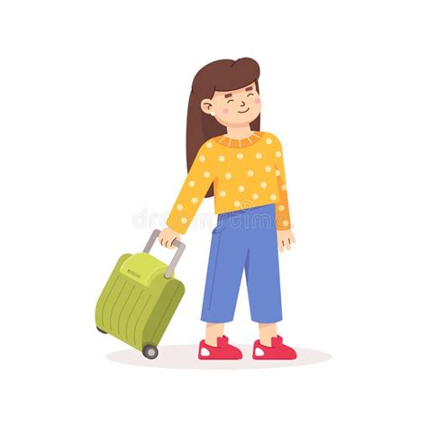 girl with a suitcase little traveler cartoon style stock illustration illustration of