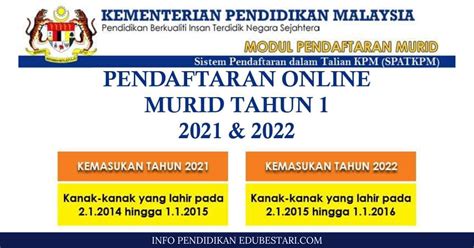 Syarat pendaftaran tahun 1 sesi 2022. Permohonan Daftar Anak Darjah 1 Tahun 2021-2022 - Edu Bestari