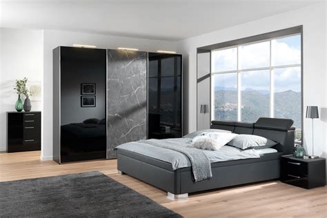 Unsere kleiderschränke und schlafzimmerschränke bieten deiner kleidung platz. Wellemöbel Nero Schrank & Mood Bett - schwarz & Marmor ...