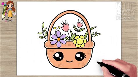 How To Draw A Cute Flower Basket Easy Drawings Step By Step Youtube