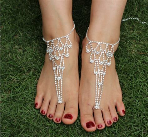 Wedding Crystal Bridal Barefoot Sandals Foot Jewellery Shoes Thongs