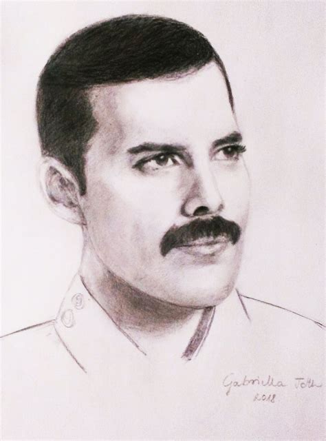 Freddie Mercury Queen Pencil Drawing Portrait By Gabriella Toth