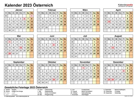 Kalender 2023 Österreich Zum Ausdrucken Als Pdf