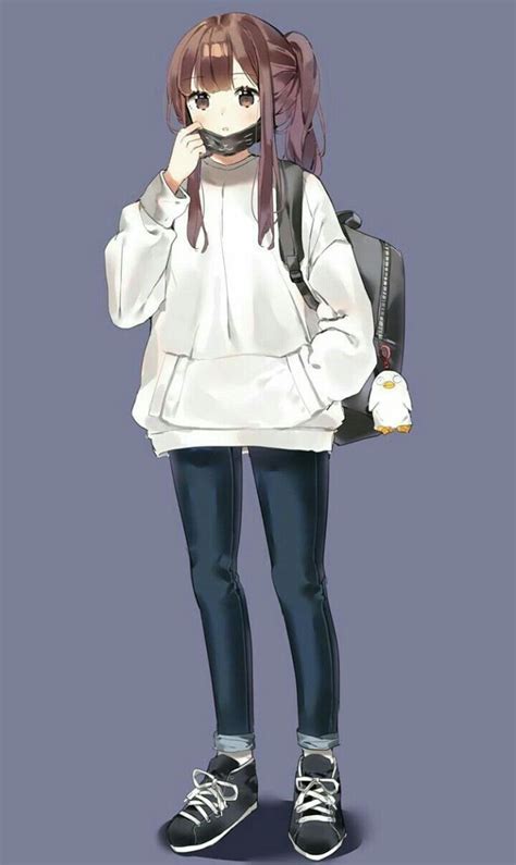 Tomboy Mask Hoodie Long Hair Tomboy Cute Anime Girl With Brown Hair And