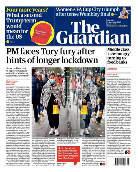 Guardian Front Page 2nd Of November 2020 Tomorrows Papers Today