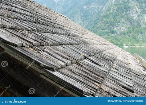 Closeup Roof Overlapping Wood Wooden Shingles Tradition Stock Image