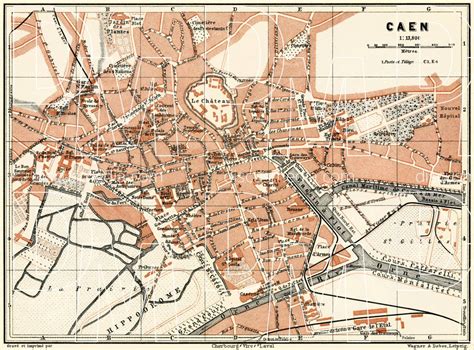 Old Map Of Caen In 1913 Buy Vintage Map Replica Poster Print Or