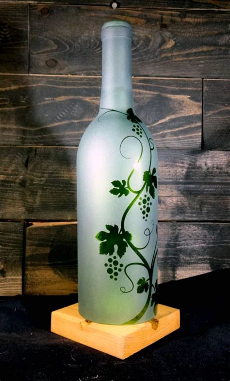 Recycled Wine Bottle Hurricane Candle Shade Etched Glass With Etsy