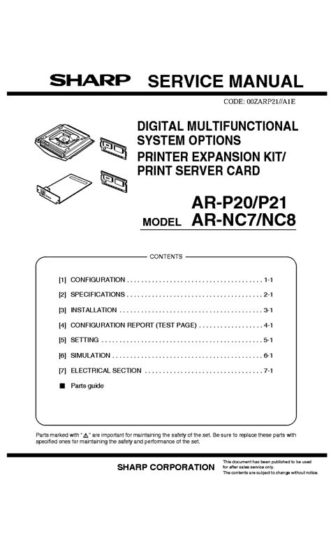 SHARP AR-P20 AR-P21 AR-NC7 AR-NC8 Service Manual download, schematics