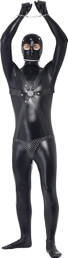 Smiffys Men S Gimp Costume Bodysuit With Straps And Chainmail Pants Clothing