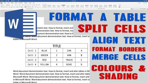 How To Format A Table In Word Table In Word Tutorials For Microsoft