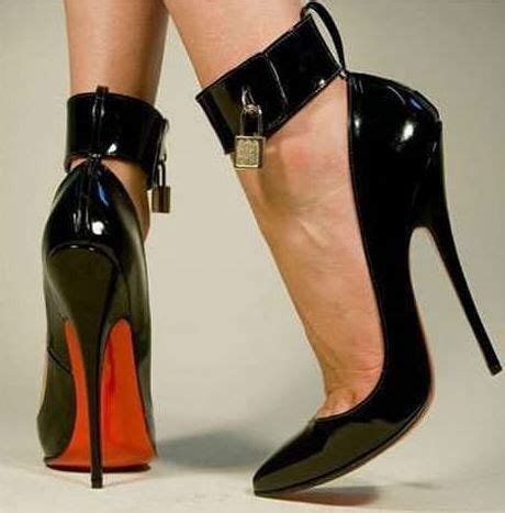 Black Patent Leather High Heel Shoes With Ankle Straps Locks Hot