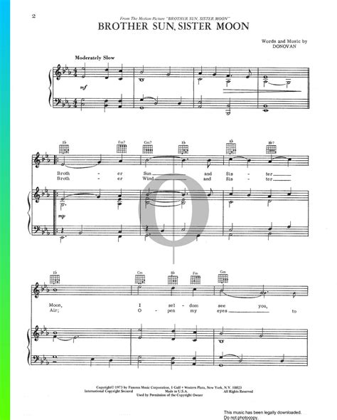 Brother Sun Sister Moon Sheet Music From Brother Sun Sister Moon By