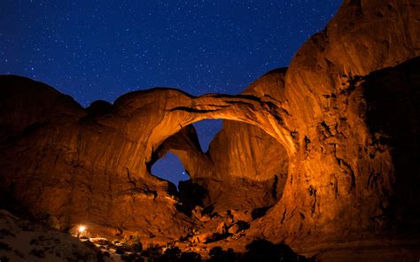Arches National Park At Night Utah Usa Widescreen Wallpaper